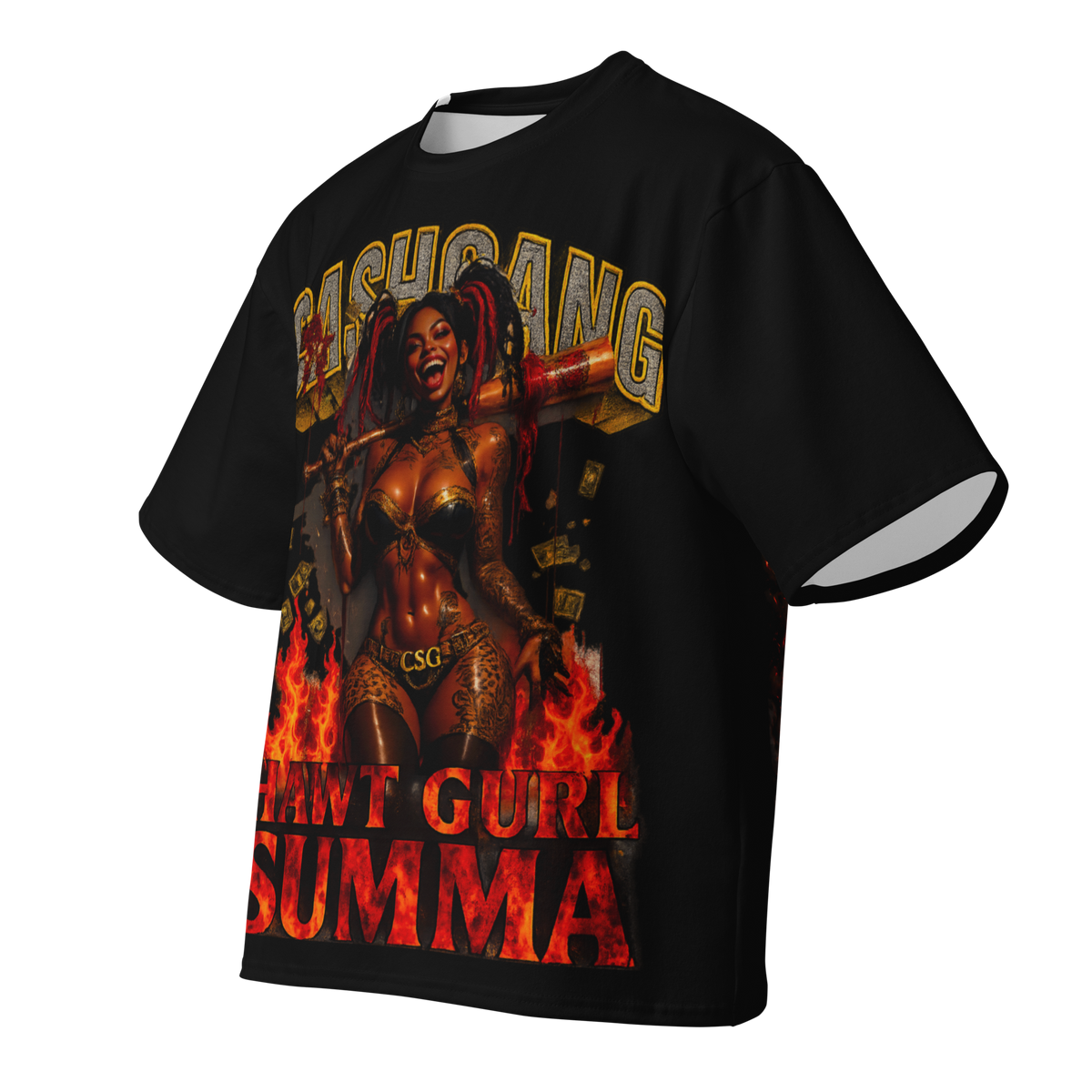 CashGang™ Apparel - “Hawt Gurl Summa” Ruby Reign™  Oversized Cotton T-Shirt